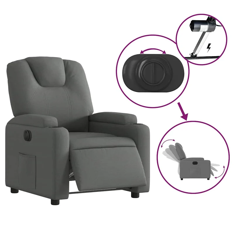 Fauteuil relax TV fauteuil inclinable électrique très confortable en tissu gris foncé DEC028365