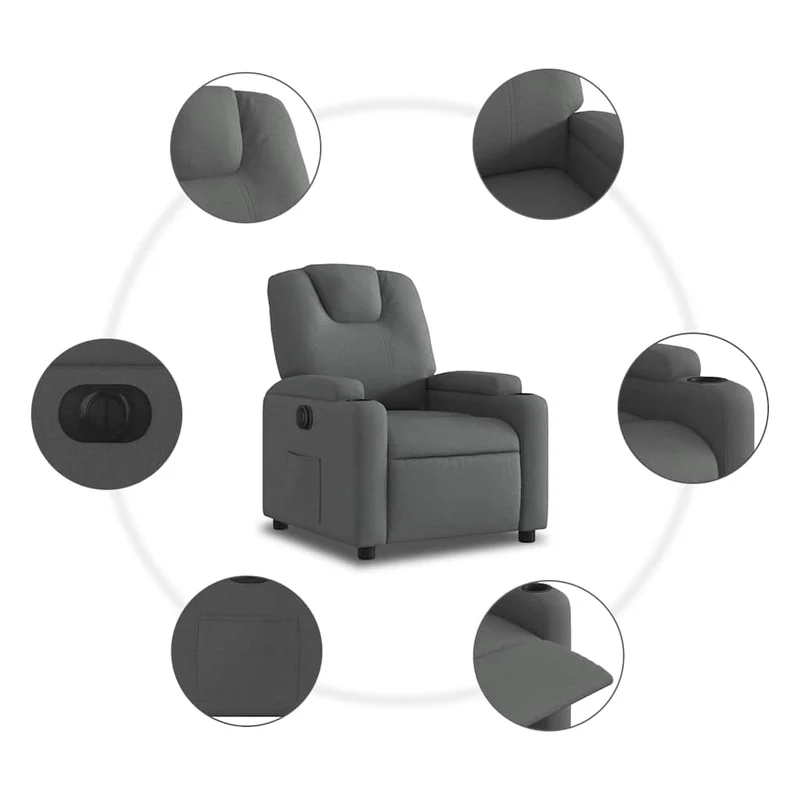 Fauteuil relax TV fauteuil inclinable électrique très confortable en tissu gris foncé DEC028365