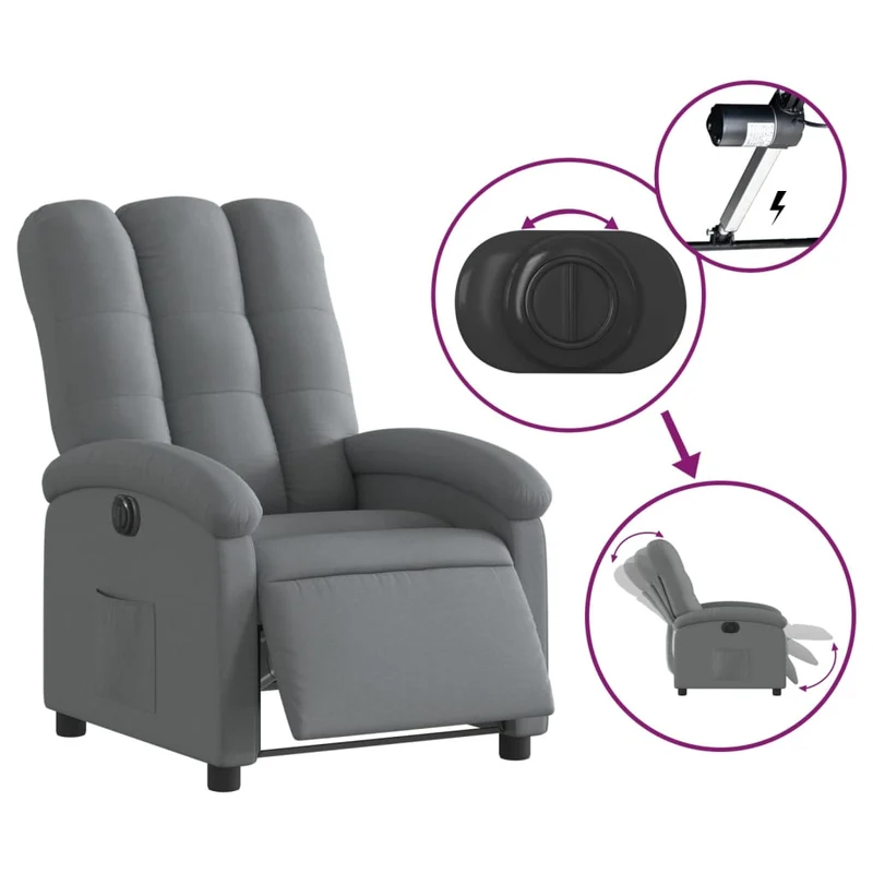 Fauteuil relax TV fonction d'inclinaison électrique très confortable en tissu gris foncé DEC028358