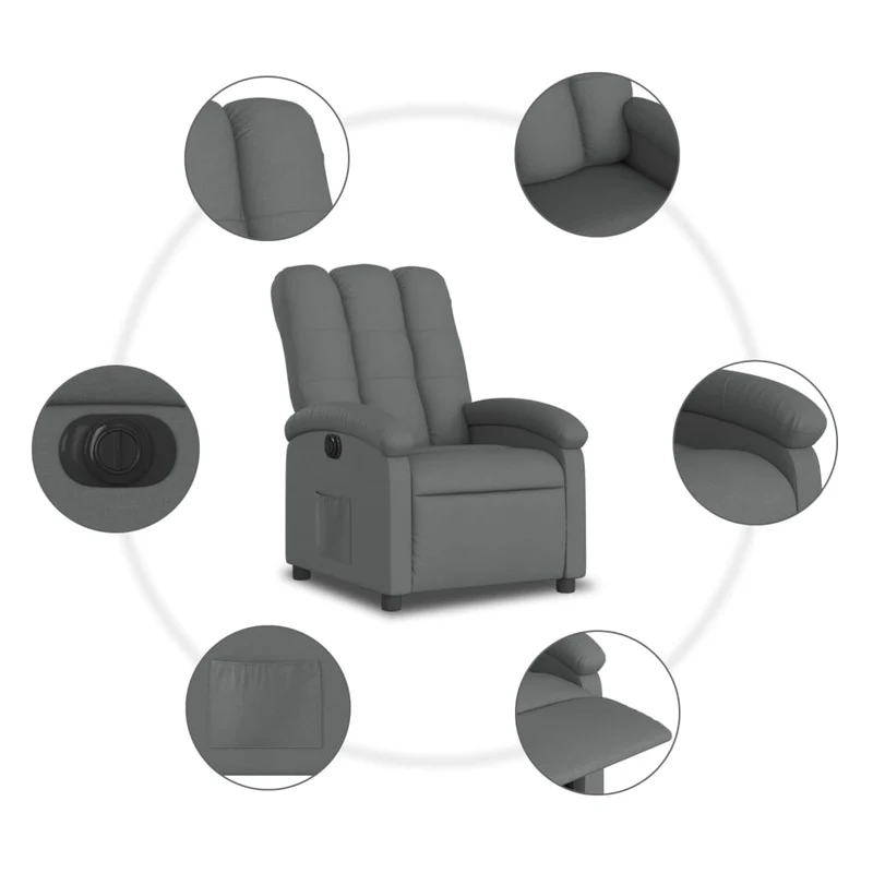 Fauteuil relax TV fonction d'inclinaison électrique très confortable en tissu gris foncé DEC028358