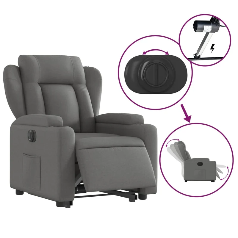 Fauteuil relax TV fonction de levage électrique très confortable en tissu gris foncé DEC028351
