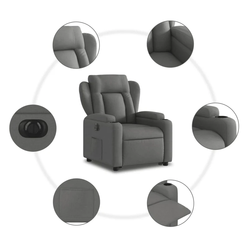 Fauteuil relax TV fonction de levage électrique très confortable en tissu gris foncé DEC028351