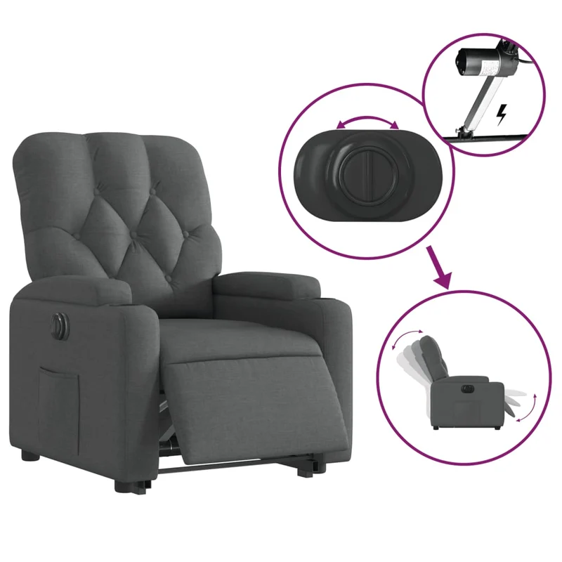 Fauteuil relax TV fonction de levage électrique très confortable en tissu gris foncé DEC028343