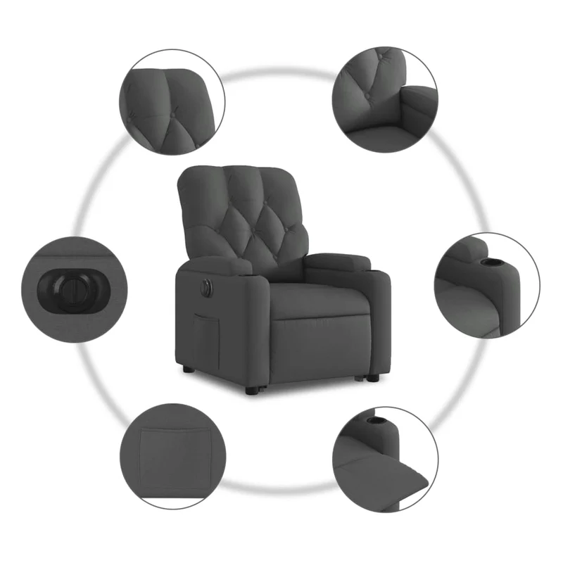 Fauteuil relax TV fonction de levage électrique très confortable en tissu gris foncé DEC028343