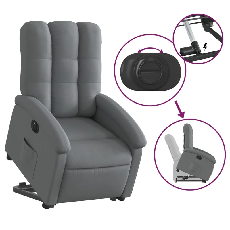 Fauteuil relax TV fonction de levage électrique très confortable en tissu gris foncé DEC028342