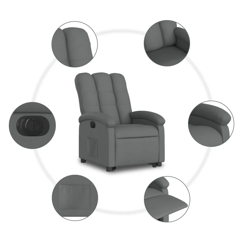 Fauteuil relax TV fonction de levage électrique très confortable en tissu gris foncé DEC028342