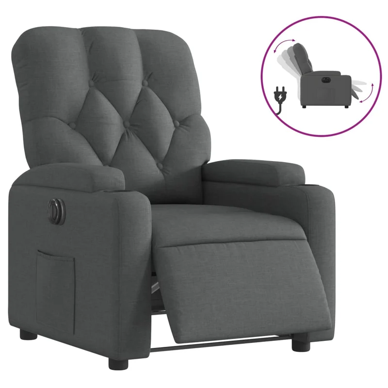 Fauteuil relax TV fonction d'inclinaison électrique très confortable en tissu gris foncé DEC028341