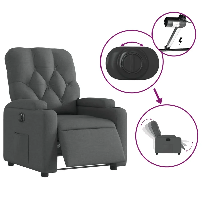 Fauteuil relax TV fonction d'inclinaison électrique très confortable en tissu gris foncé DEC028341