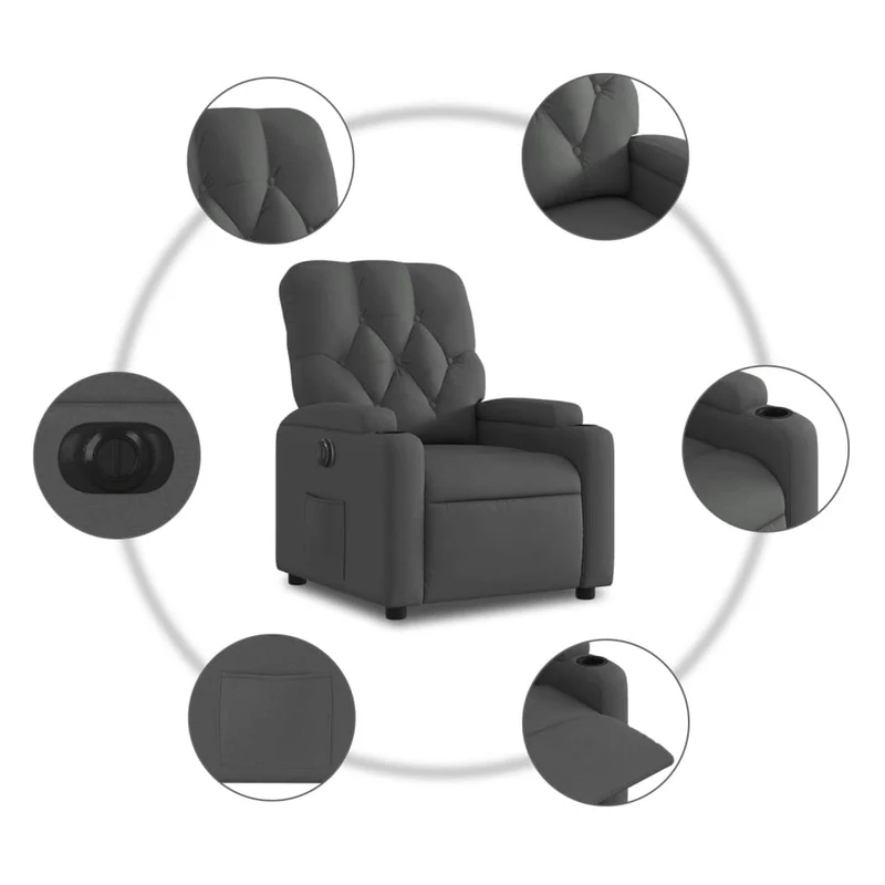 Fauteuil relax TV fonction d'inclinaison électrique très confortable en tissu gris foncé DEC028341