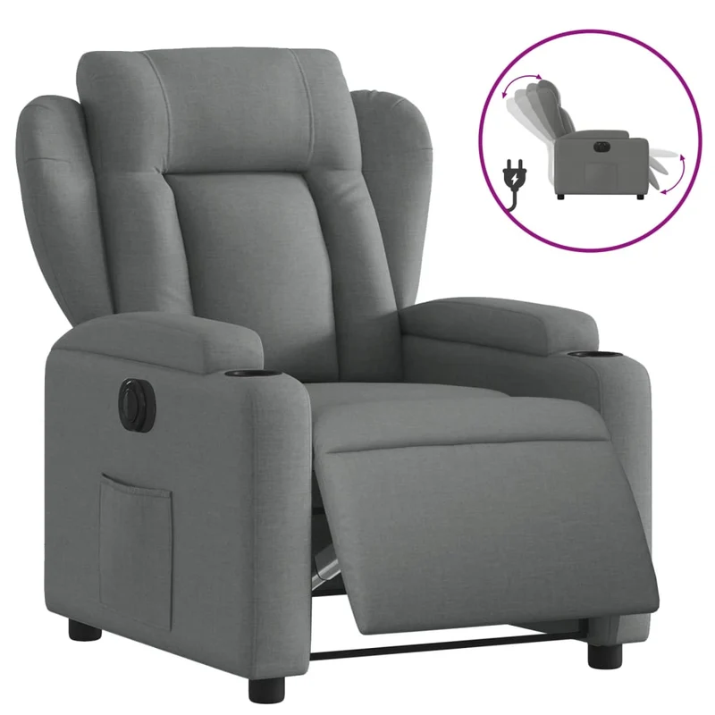 Fauteuil relax TV fonction inclinable électrique très confortable en tissu gris foncé DEC028339