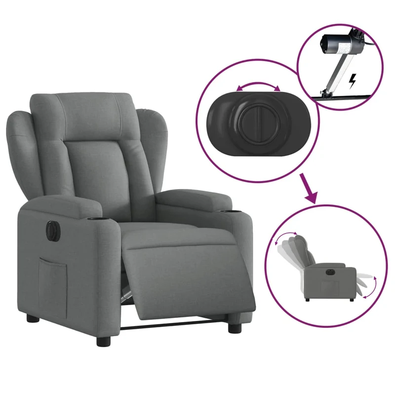 Fauteuil relax TV fonction inclinable électrique très confortable en tissu gris foncé DEC028339