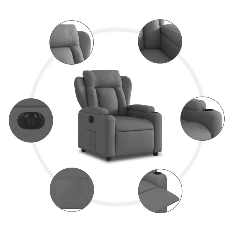 Fauteuil relax TV fonction inclinable électrique très confortable en tissu gris foncé DEC028339