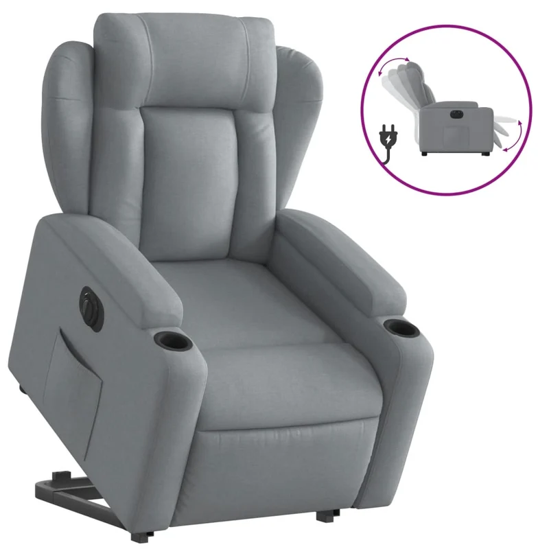 Fauteuil relax TV fonction de levage électrique très confortable en tissu gris clair DEC028325