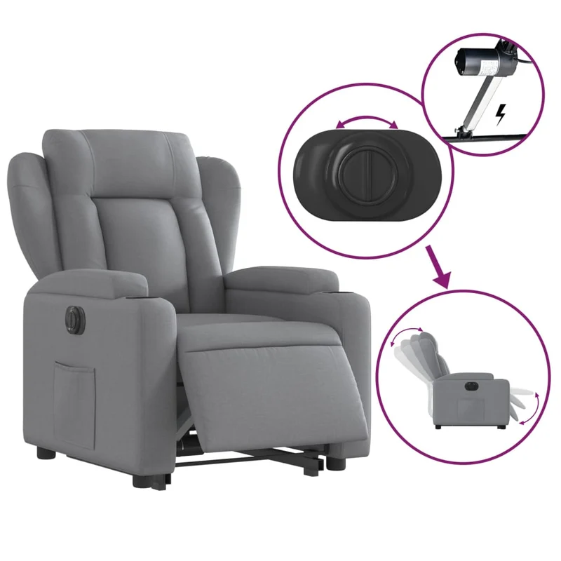 Fauteuil relax TV fonction de levage électrique très confortable en tissu gris clair DEC028325