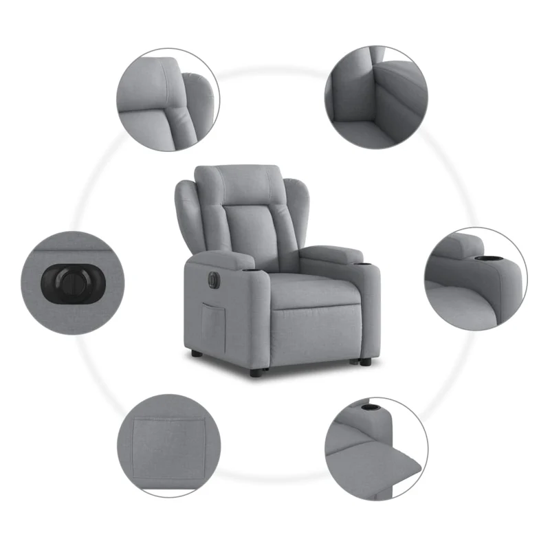 Fauteuil relax TV fonction de levage électrique très confortable en tissu gris clair DEC028325