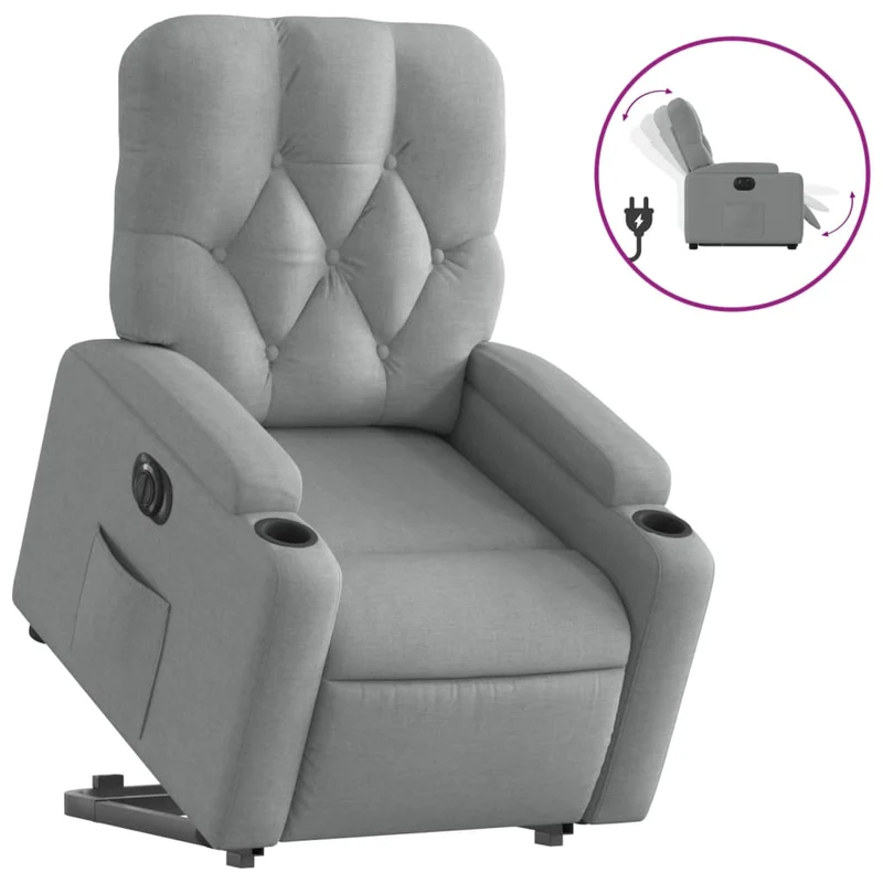 Fauteuil relax TV fonction de levage électrique très confortable en tissu gris clair DEC028309