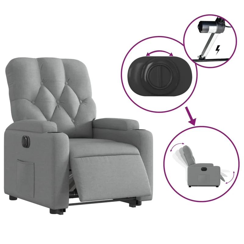 Fauteuil relax TV fonction de levage électrique très confortable en tissu gris clair DEC028309