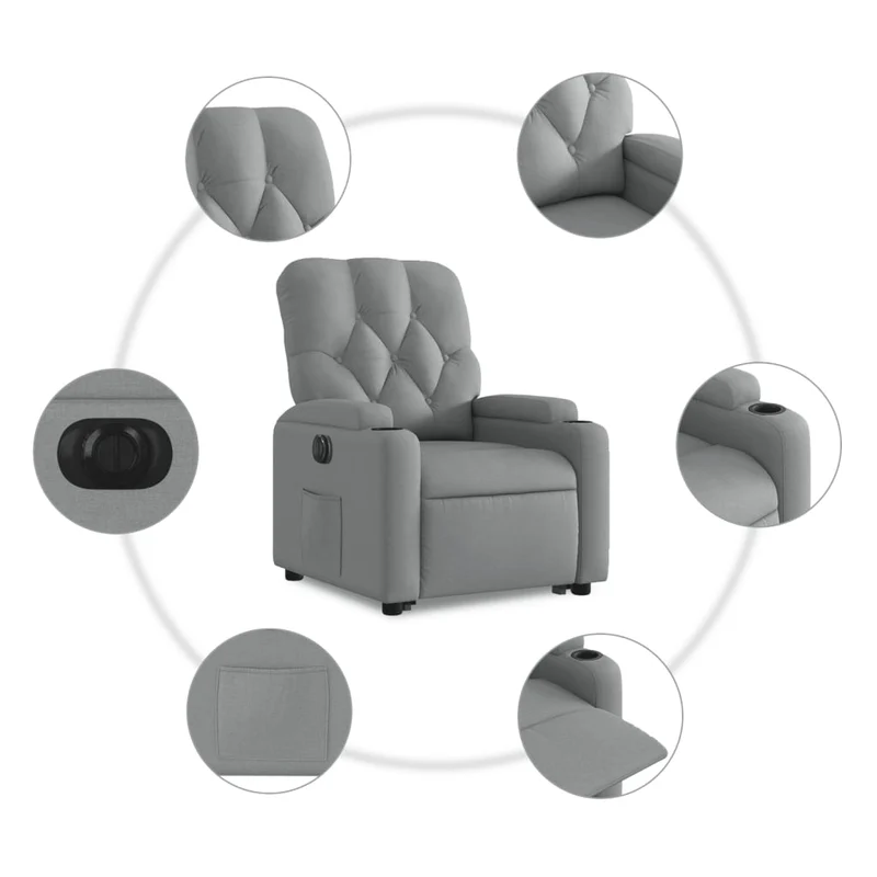 Fauteuil relax TV fonction de levage électrique très confortable en tissu gris clair DEC028309