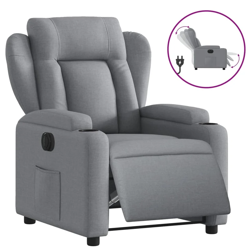 Fauteuil relax TV fonction d'inclinaison électrique très confortable en tissu gris clair DEC028304