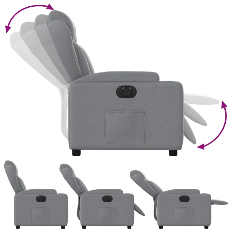 Fauteuil relax TV fonction d'inclinaison électrique très confortable en tissu gris clair DEC028304