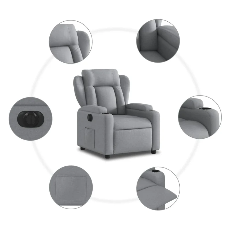 Fauteuil relax TV fonction d'inclinaison électrique très confortable en tissu gris clair DEC028304