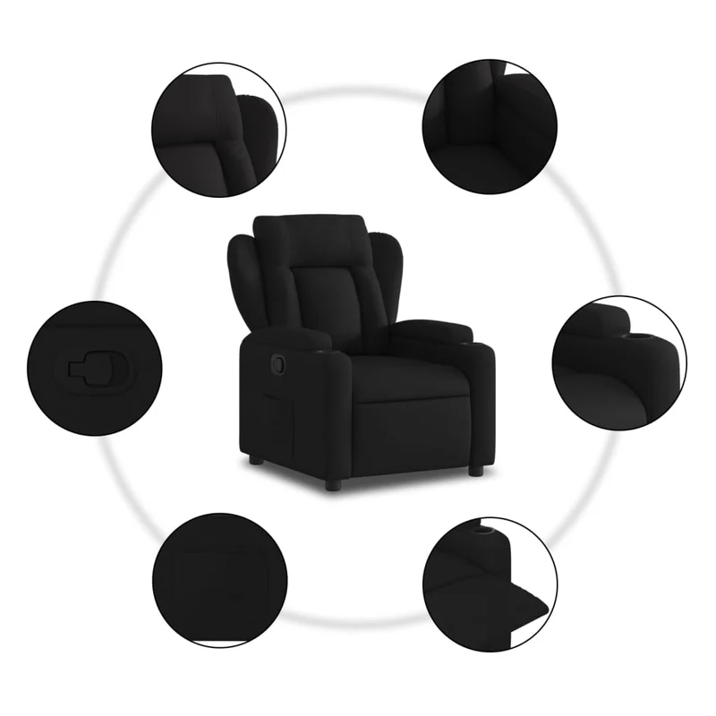 Fauteuil relax TV rembourrage confortable fonction d'inclinaison manuelle en tissu noir DEC028108