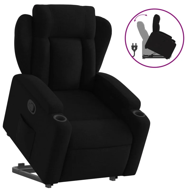 Fauteuil relax TV rembourrage confortable fonction de levage électrique en tissu noir DEC028095