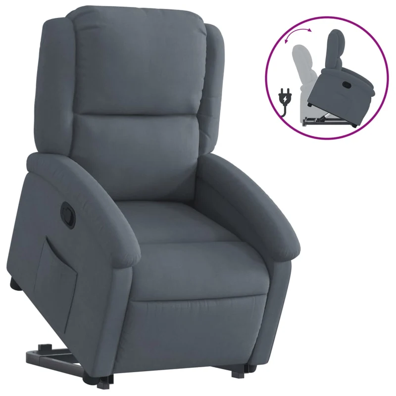 Fauteuil relax TV rembourrage confortable fonction de levage électrique en velours gris foncé DEC027965