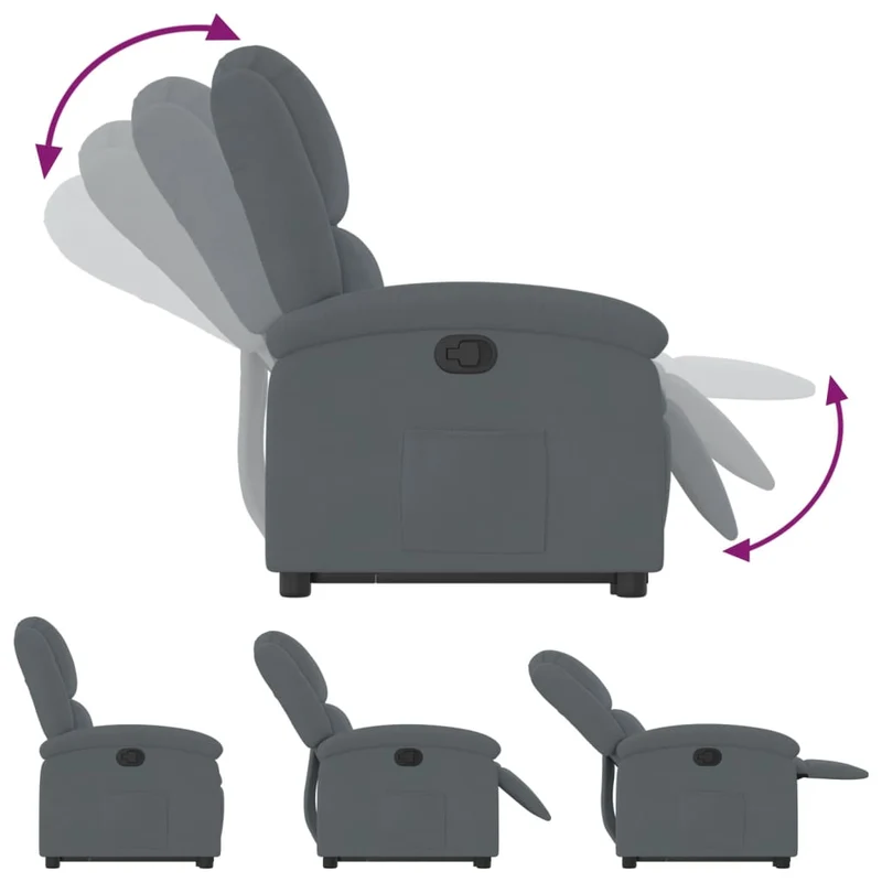 Fauteuil relax TV rembourrage confortable fonction de levage électrique en velours gris foncé DEC027965