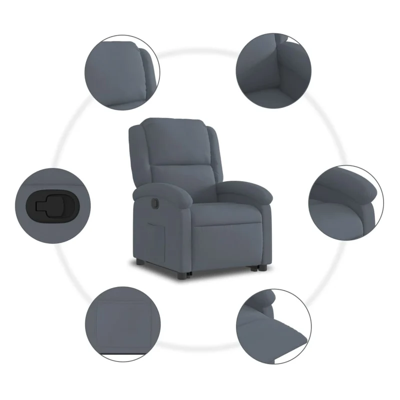 Fauteuil relax TV rembourrage confortable fonction de levage électrique en velours gris foncé DEC027965