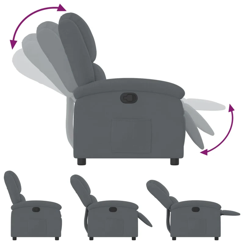 Fauteuil relax TV rembourrage confortable fonction d'inclinaison manuelle en velours gris foncé DEC027963