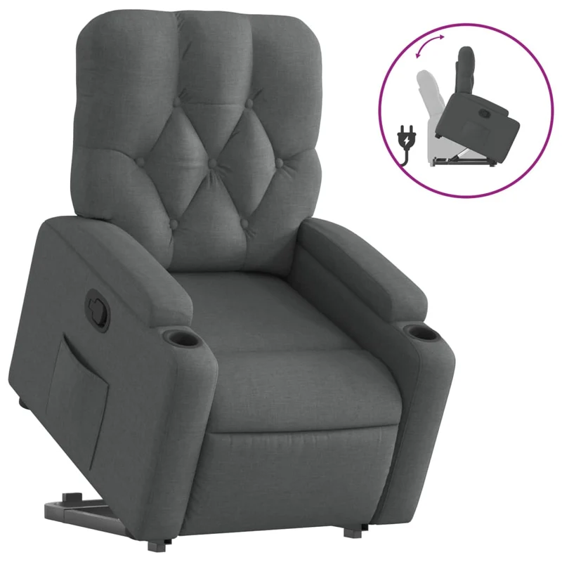 Fauteuil relax TV rembourrage confortable fonction de levage électrique en tissu gris foncé DEC027957