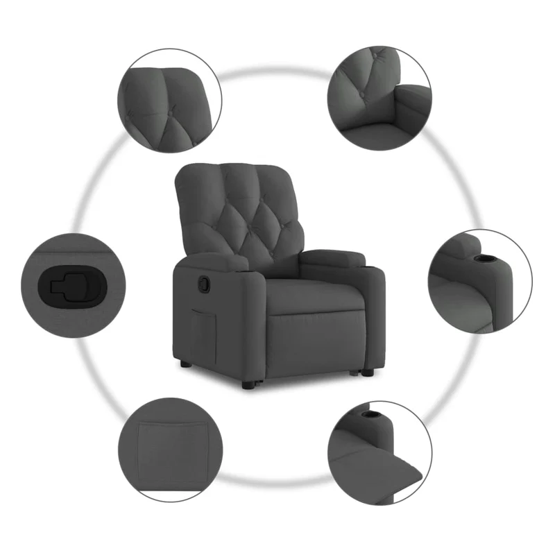 Fauteuil relax TV rembourrage confortable fonction de levage électrique en tissu gris foncé DEC027957