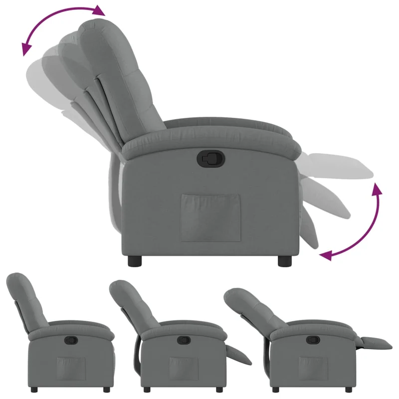 Fauteuil relax TV rembourrage confortable fonction d'inclinaison manuelle en tissu gris foncé DEC027949