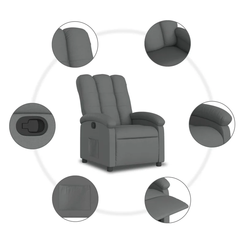 Fauteuil relax TV rembourrage confortable fonction d'inclinaison manuelle en tissu gris foncé DEC027949