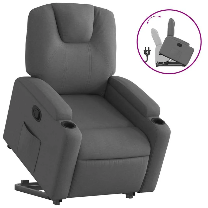 Fauteuil relax TV rembourrage confortable fonction de levage électrique en tissu gris foncé DEC027946