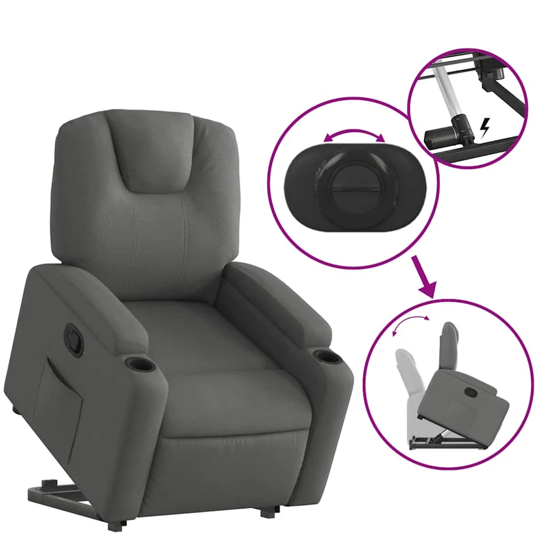 Fauteuil relax TV rembourrage confortable fonction de levage électrique en tissu gris foncé DEC027946