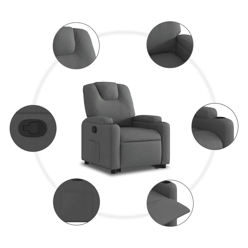 Fauteuil relax TV rembourrage confortable fonction de levage électrique en tissu gris foncé DEC027946