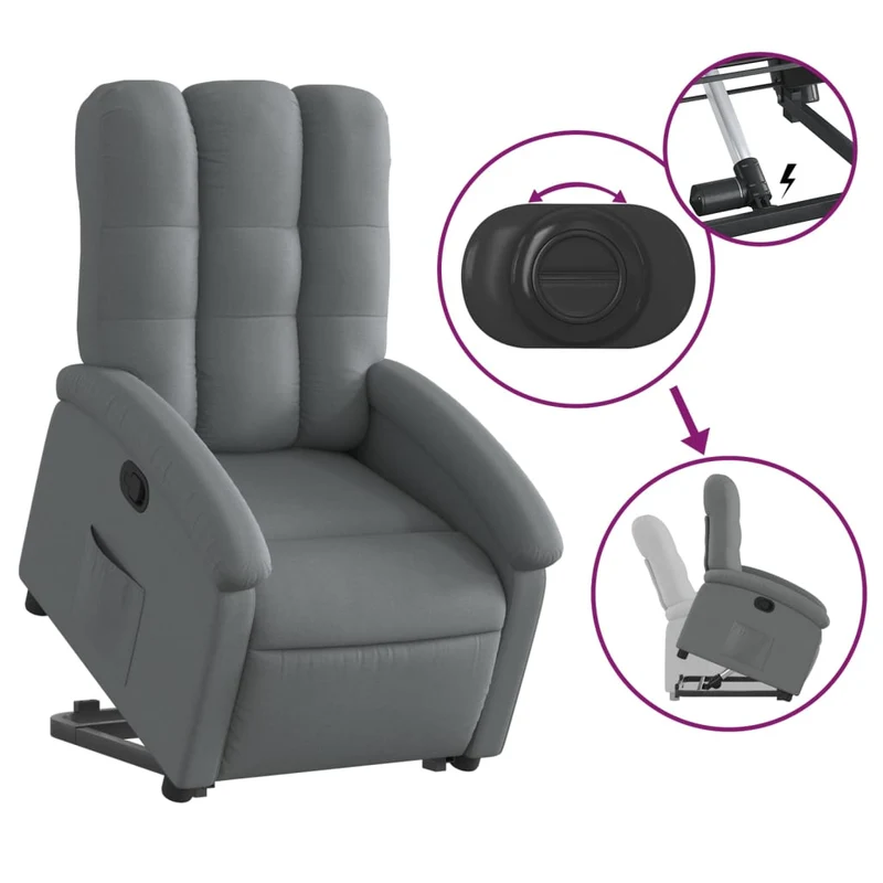Fauteuil relax TV rembourrage confortable fonction de levage électrique en tissu gris foncé DEC027943