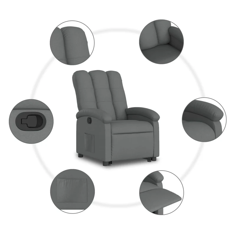 Fauteuil relax TV rembourrage confortable fonction de levage électrique en tissu gris foncé DEC027943