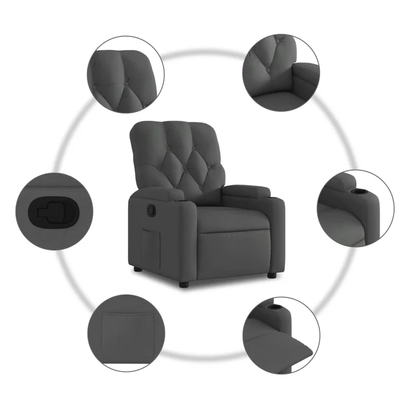 Fauteuil relax TV rembourrage confortable fonction d'inclinaison manuelle en tissu gris foncé DEC027942