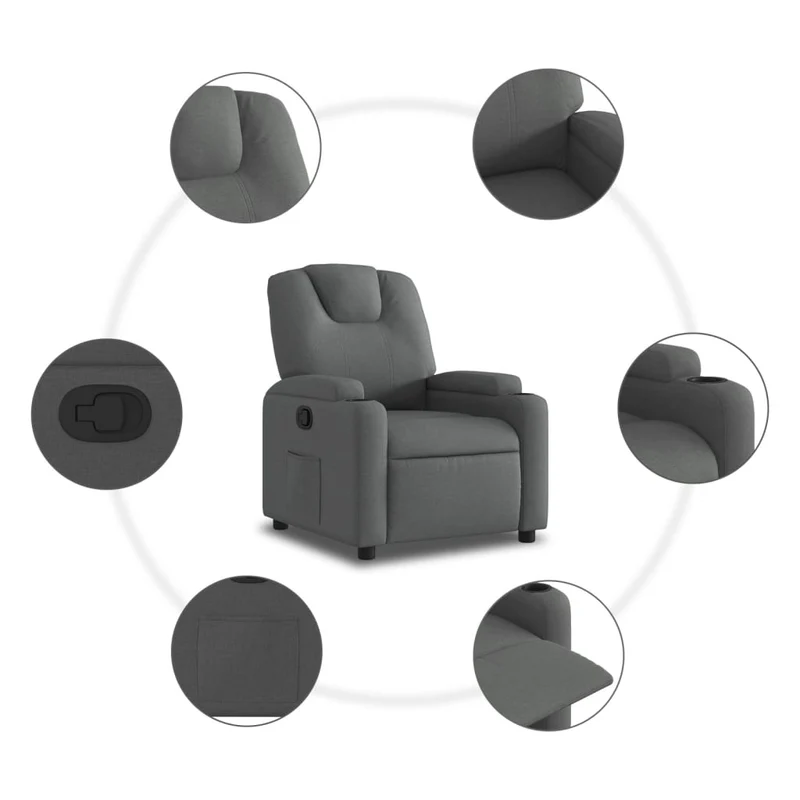 Fauteuil relax TV rembourrage confortable fonction d'inclinaison manuelle en tissu gris foncé DEC027928