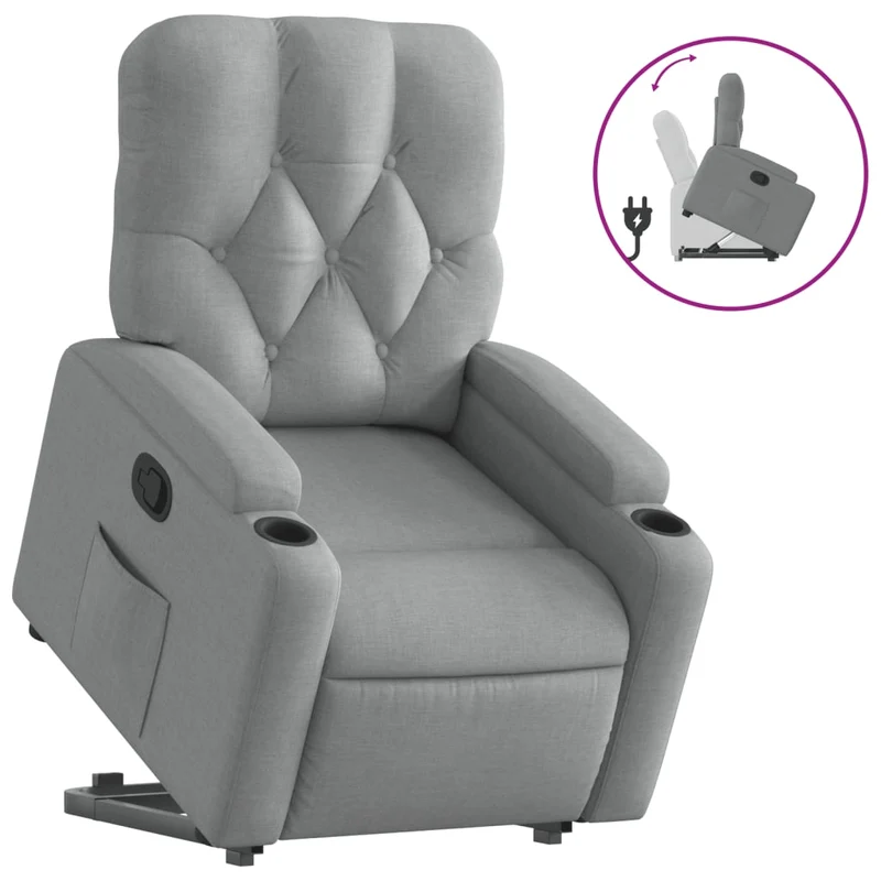 Fauteuil relax TV rembourrage confortable fonction de levage électrique en tissu gris clair DEC027908