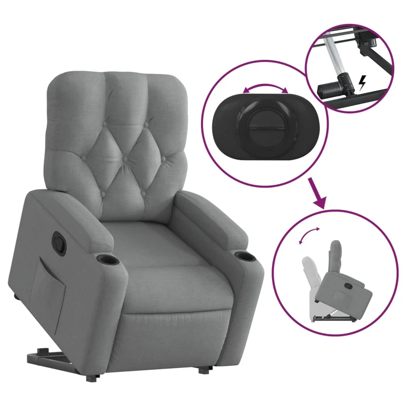 Fauteuil relax TV rembourrage confortable fonction de levage électrique en tissu gris clair DEC027908