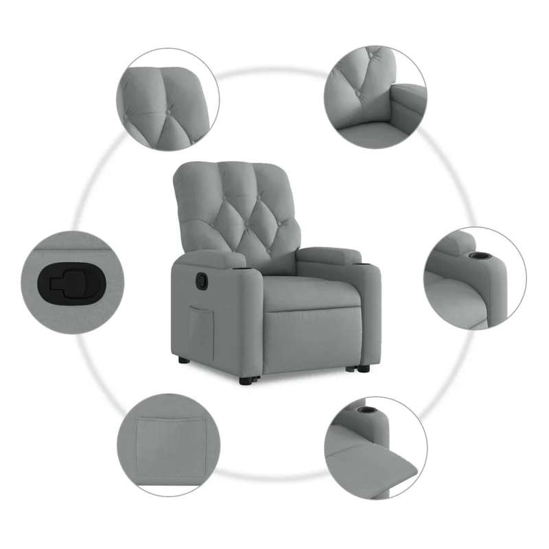 Fauteuil relax TV rembourrage confortable fonction de levage électrique en tissu gris clair DEC027908