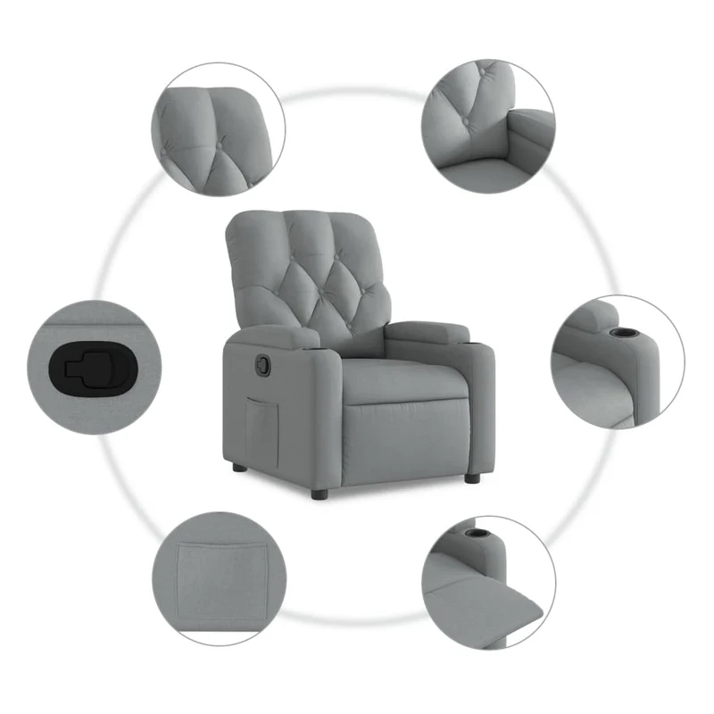 Fauteuil relax TV rembourrage confortable fonction d'inclinaison manuelle en tissu gris clair DEC027905