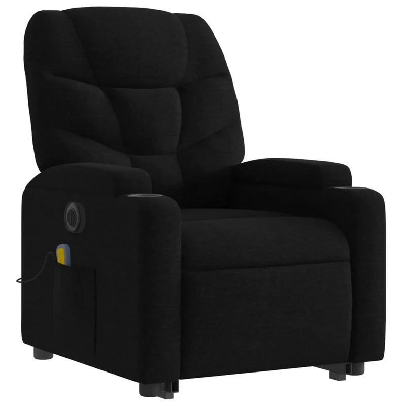 Fauteuil de relaxation fonction massage et inclinable fonction de levage électrique en tissu noir DEC027817