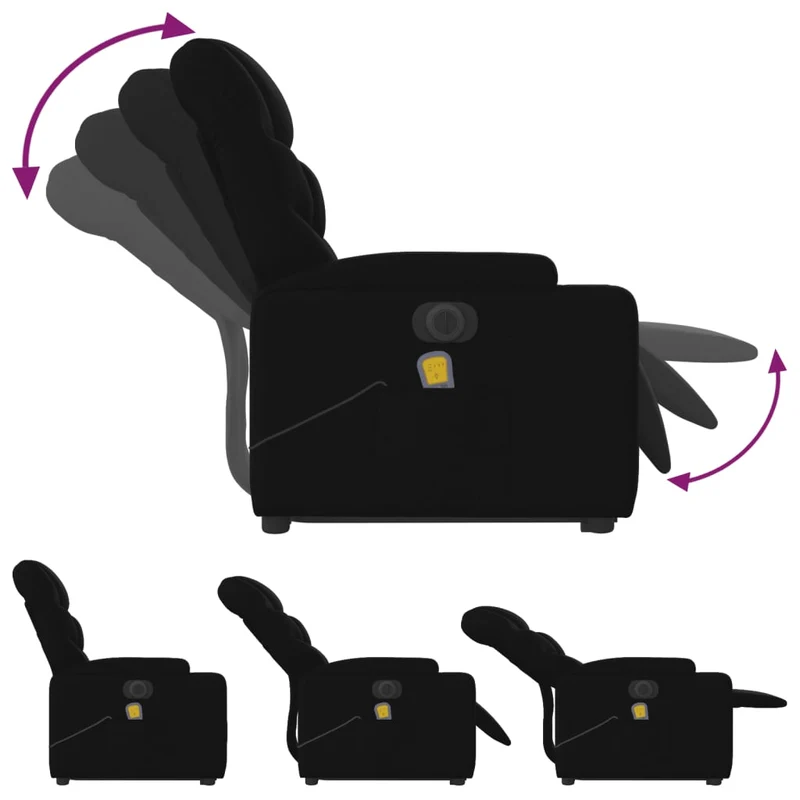Fauteuil de relaxation fonction massage et inclinable fonction de levage électrique en tissu noir DEC027817