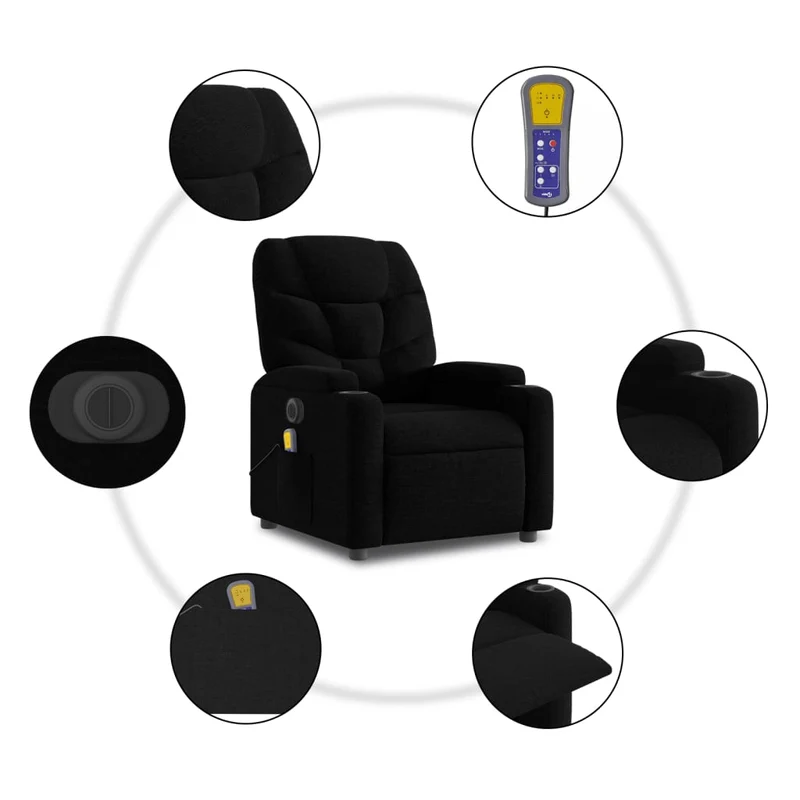 Fauteuil de relaxation fonction massage et inclinable fonction de levage électrique en tissu noir DEC027817