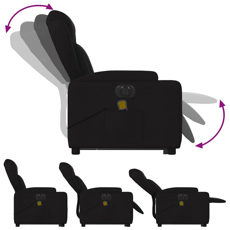 Fauteuil de relaxation fonction massage et inclinable fonction de levage électrique tissu noir DEC027811